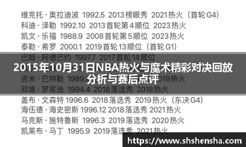 2015年10月31日NBA热火与魔术精彩对决回放分析与赛后点评